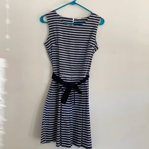 Blue and white striped dress